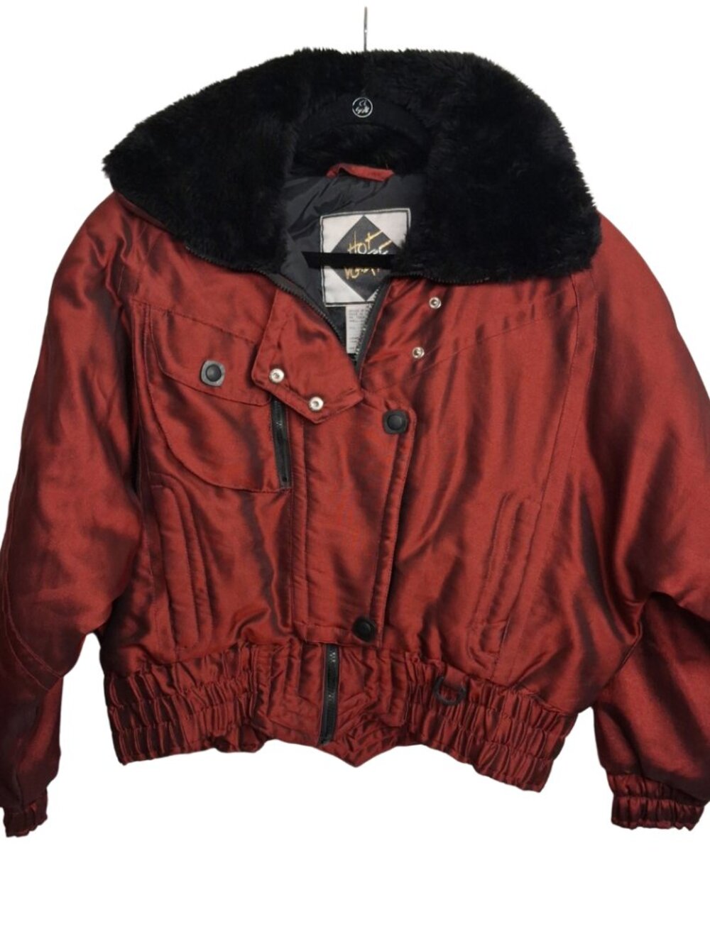 VTG HOT VOLTAGE Red Jacket Puff Bomber with Black Faux Fur Collar Medium